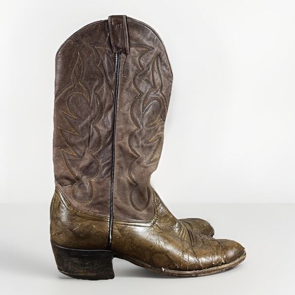 Men's Luskeys / Ryons Handmade Brown Leather Western Cowboy Boots- 11.5 D